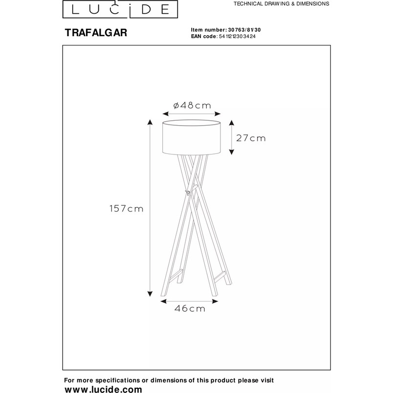 Lampa podłogowa Trafalgar Lucide | Beżowa, drewno, 157cm