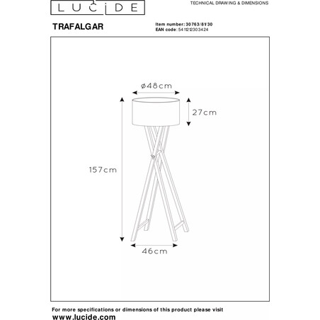 Lampa podłogowa Trafalgar Lucide | Beżowa, drewno, 157cm