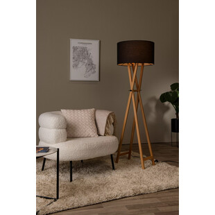 Lampa podłogowa z abażurem na drewnianej podstawie Trafalgar 157cm czarny / naturalny Lucide