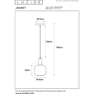 Lampa wisząca Joanet Lucide | Szkło dymione, E27 - Kup teraz!
