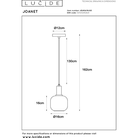 Lampa wisząca Joanet Lucide | Szkło dymione, E27 - Kup teraz!