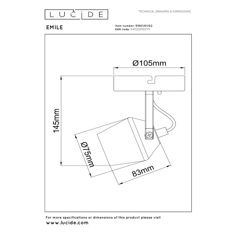 Reflektor sufitowy Lucide Emile - Modern Design