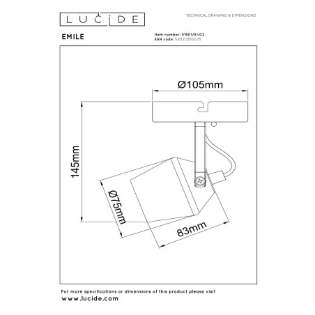 Reflektor sufitowy Lucide Emile - Modern Design