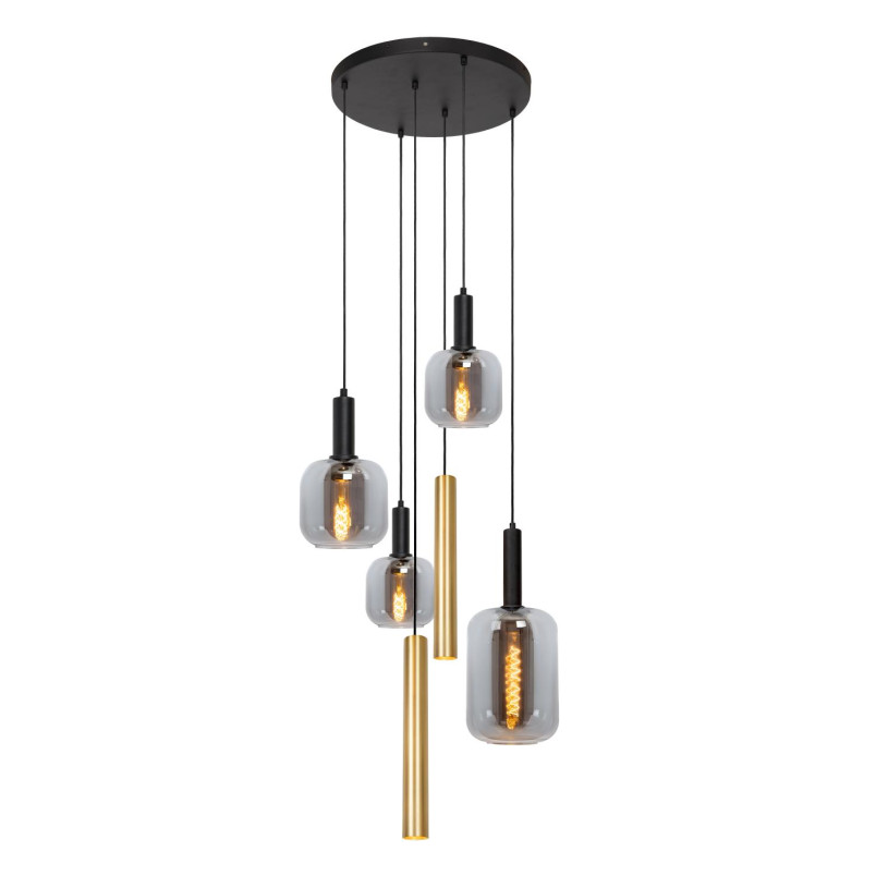 Lampa wisząca Joanet - szkło dymione, mosiądz | Lucide