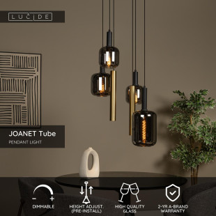 Lampa wisząca Joanet - szkło dymione, mosiądz | Lucide