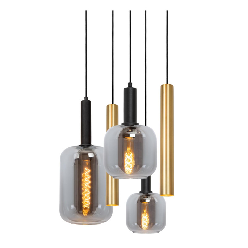 Lampa wisząca Joanet - szkło dymione, mosiądz | Lucide