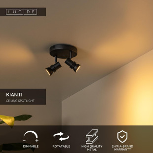 Reflektor sufitowy Kianti II czarny | Lucide - Sklep z lampami