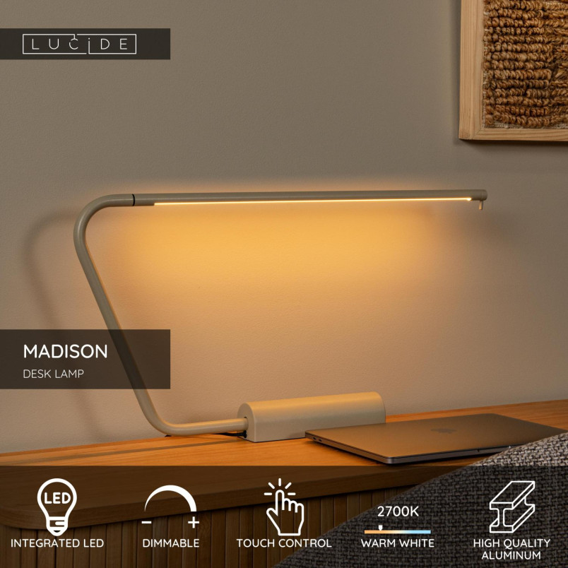 Lampa biurkowa Madison LED taupe Lucide | Nowoczesny design