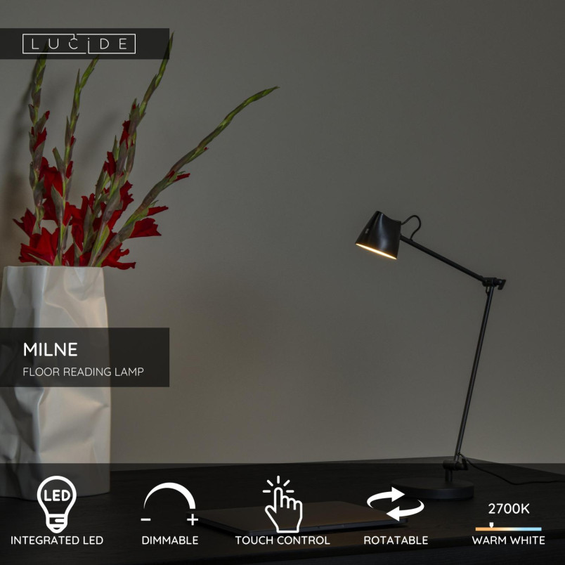 Lampa biurkowa LED Milne Lucide | Ściemniacz, Czarna