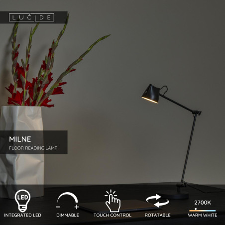 Lampa biurkowa LED Milne Lucide | Ściemniacz, Czarna