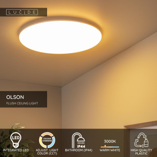 Plafon LED Lucide Olson - 45cm, Biały, Reg. Barwa