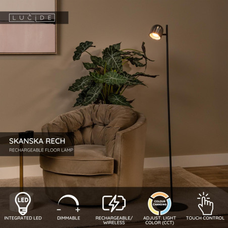 Lampa podłogowa Lucide Skanska Rech - Regulacja, LED, Czarny