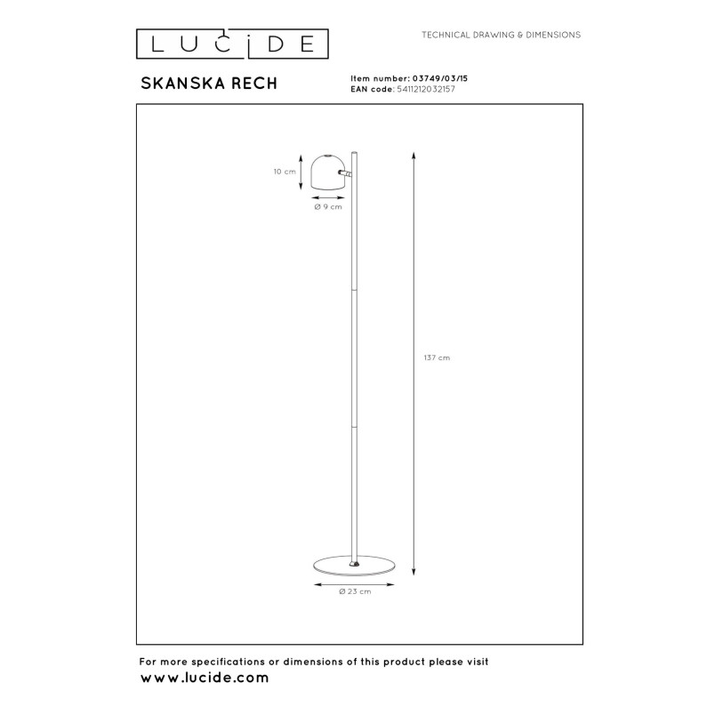 Lampa podłogowa Lucide Skanska Rech - Regulacja, LED, Czarny