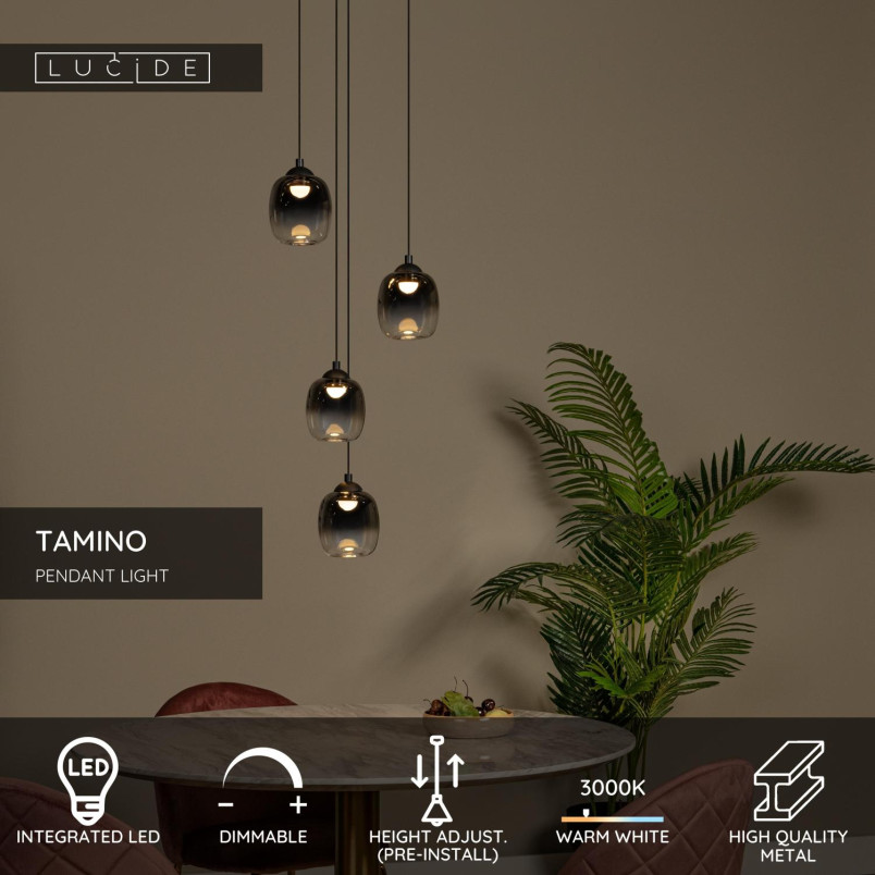 Lampa wisząca Tamino LED | Lucide | Szkło dymione