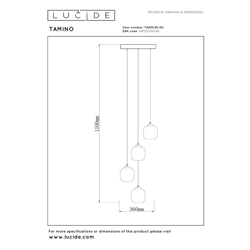 Lampa wisząca Tamino LED | Lucide | Szkło dymione