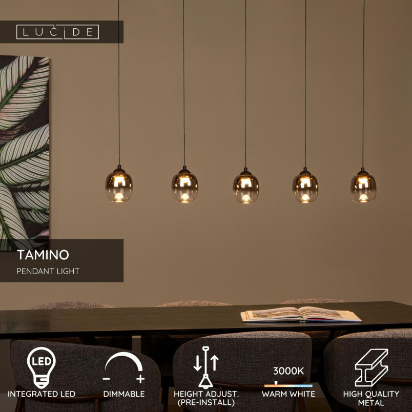 Lampa wisząca Tamino LED - Lucide | Szkło dymione, 5 punktów