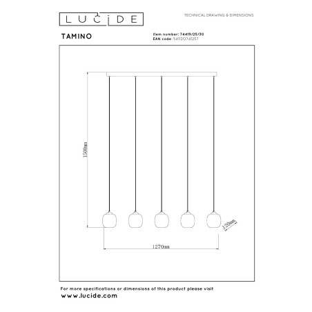 Lampa wisząca Tamino LED - Lucide | Szkło dymione, 5 punktów
