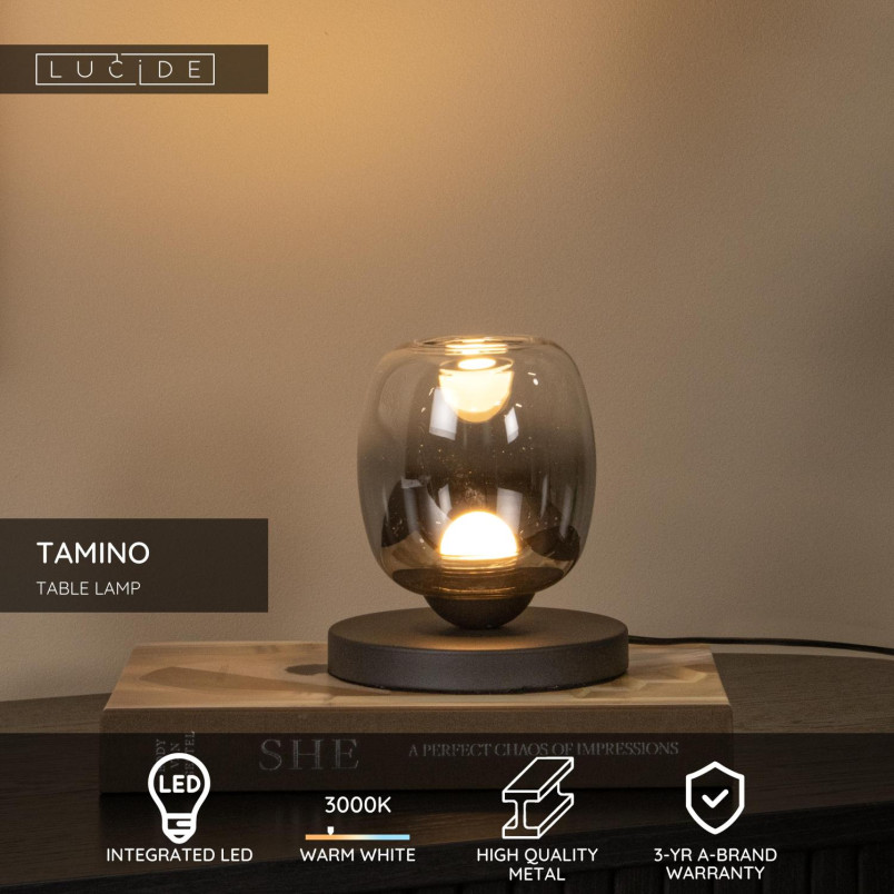 Lampa stołowa Tamino Lucide | Szkło dymione, LED