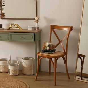 Krzesło rustykalne Isak drewno/rattan - Nordivo | Brązowe