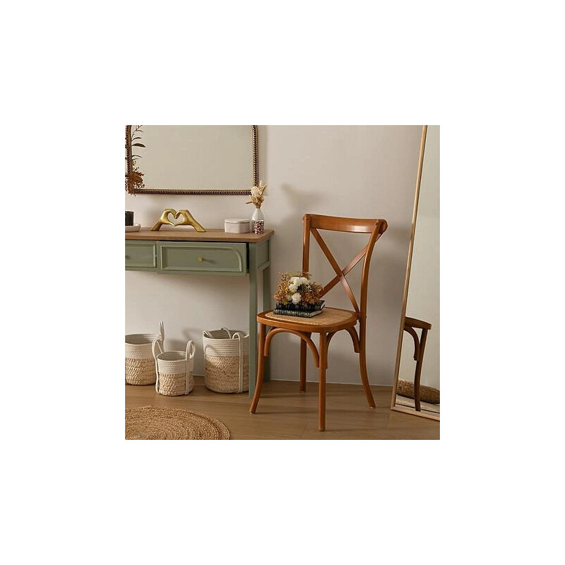 Krzesło rustykalne Isak drewno/rattan - Nordivo | Brązowe