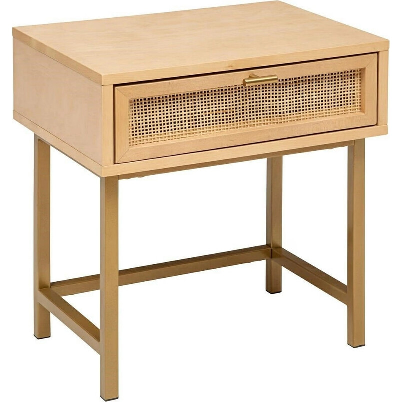Szafka nocna Rayo 45 cm z rattanem złota | Decolab24.pl