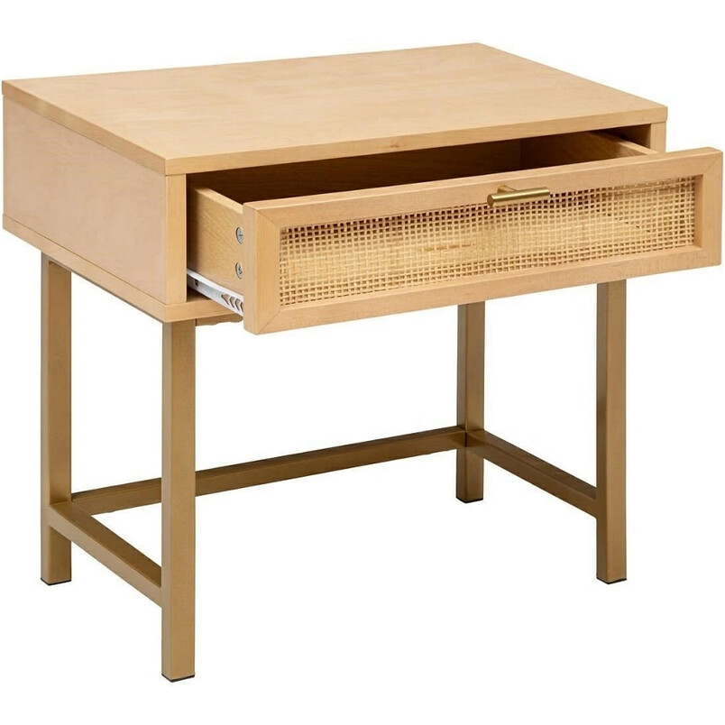 Szafka nocna Rayo 45 cm z rattanem złota | Decolab24.pl