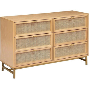 Komoda z rattanem Rayo 120 cm 6 szuflad złota | Decolab24.pl
