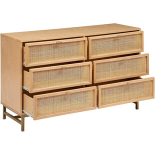 Komoda z rattanem Rayo 120 cm 6 szuflad złota | Decolab24.pl