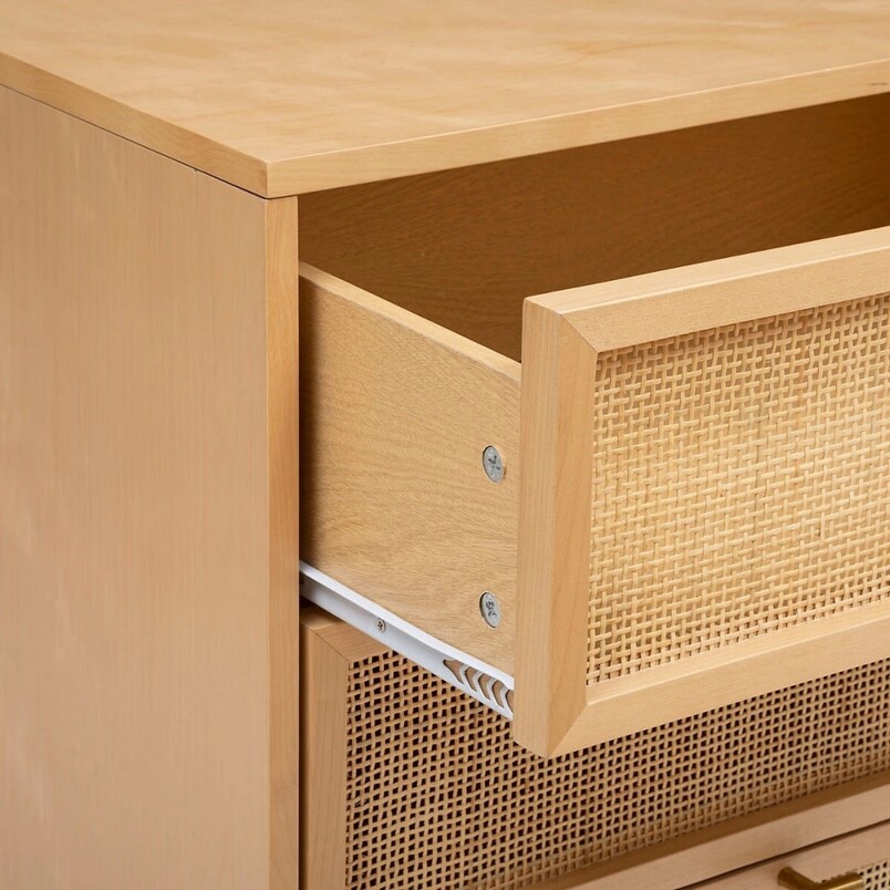 Komoda z rattanem Rayo 120 cm 6 szuflad złota | Decolab24.pl