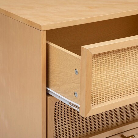 Komoda z rattanem Rayo 120 cm 6 szuflad złota | Decolab24.pl