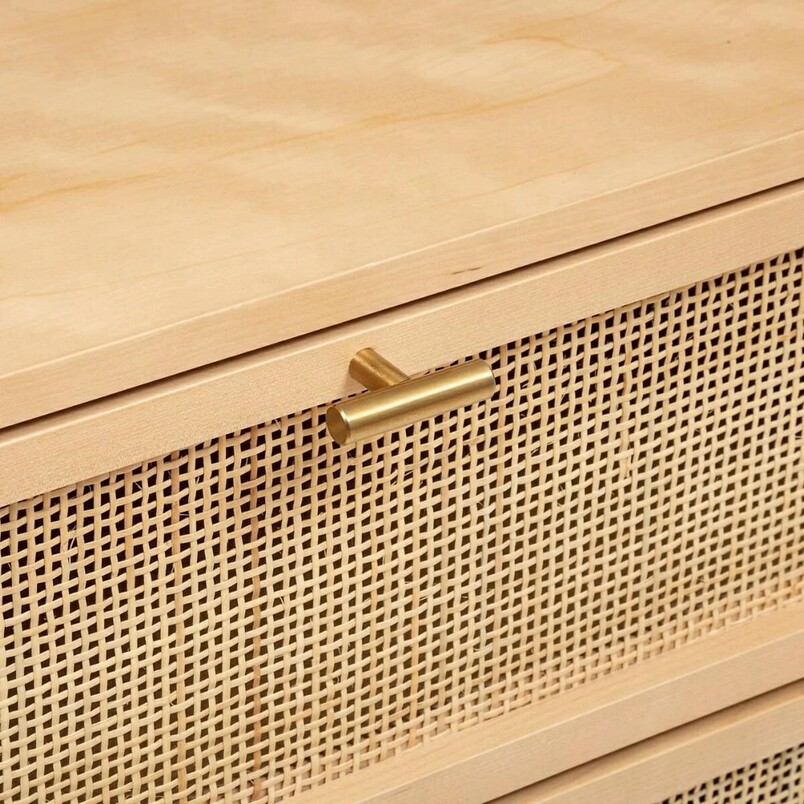 Komoda z rattanem Rayo 120 cm 6 szuflad złota | Decolab24.pl