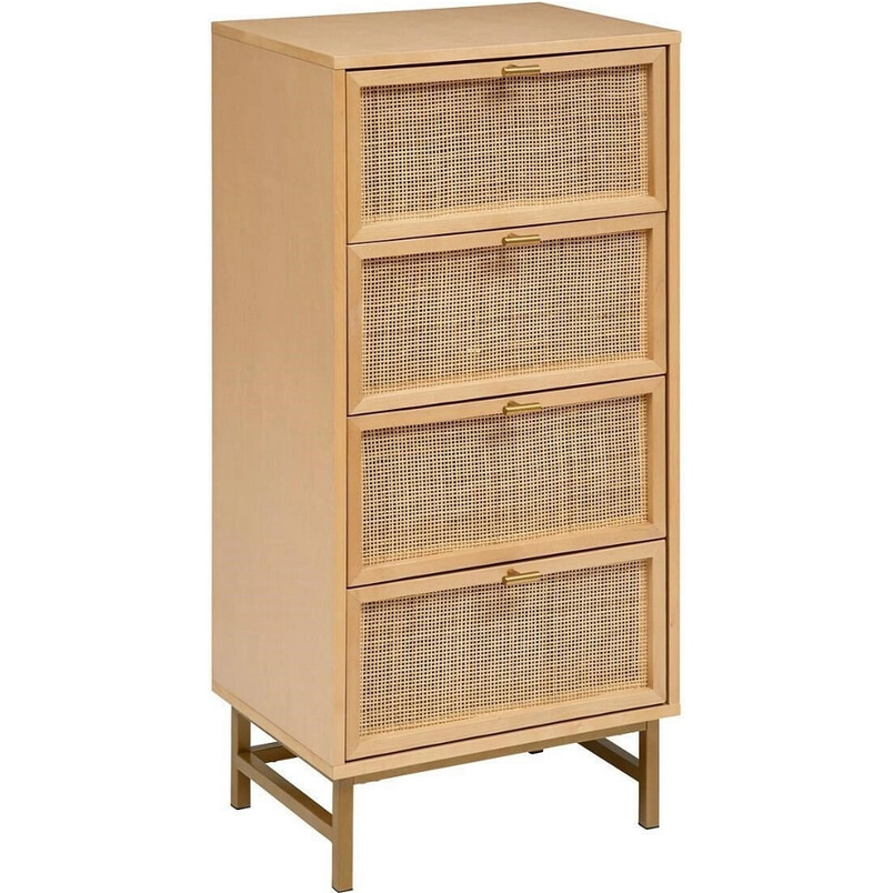 Wąska komoda słupek Rayo 50x107 cm rattan złoto | Decolab24