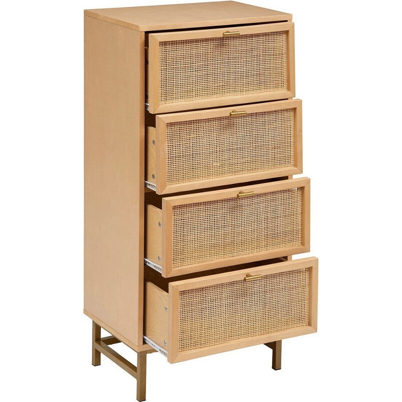 Wąska komoda słupek Rayo 50x107 cm rattan złoto | Decolab24