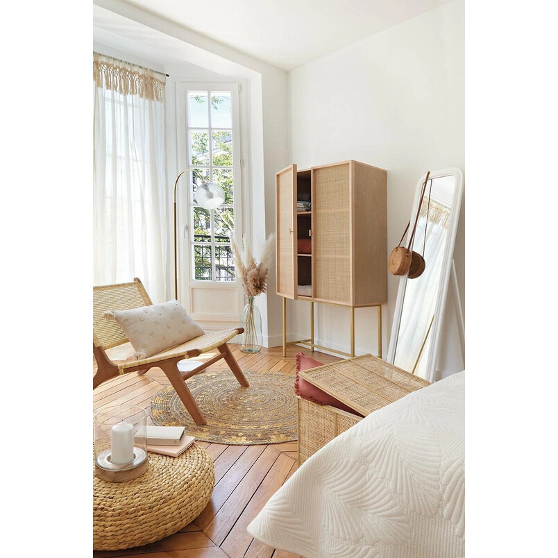 Wysoka komoda Rayo 80x165 cm rattan złote nogi | Decolab24.pl