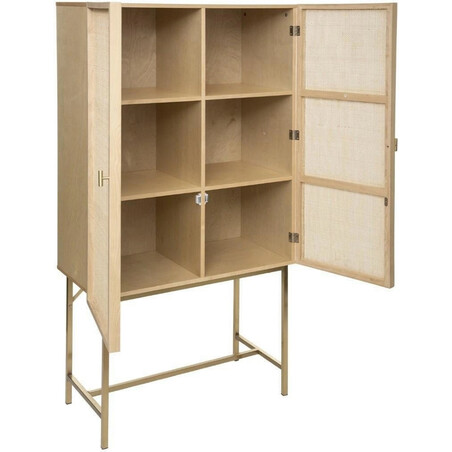Wysoka komoda Rayo 80x165 cm rattan złote nogi | Decolab24.pl