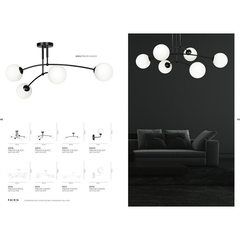 Lampa sufitowa Pregos IV - Szklane kule, czarny/biały | Emibig