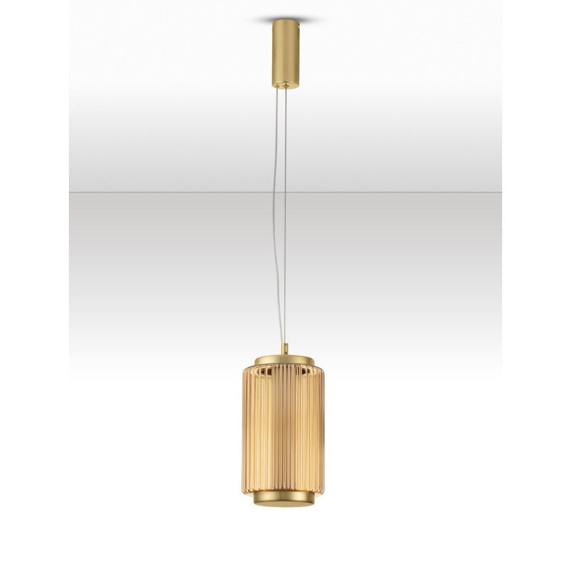 Lampa wisząca Perseve: bursztynowe szkło, LED, styl Hampton