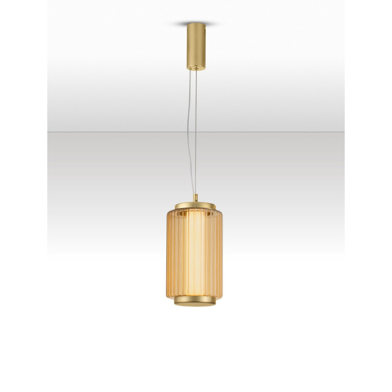 Lampa wisząca Perseve: bursztynowe szkło, LED, styl Hampton
