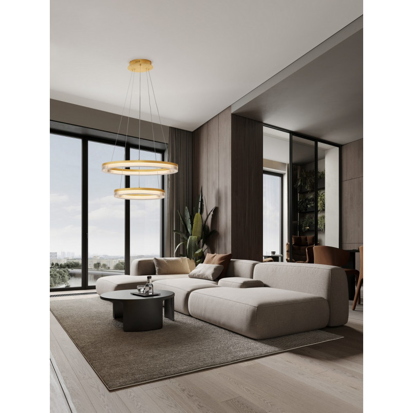 Lampa Wisząca Lunara II LED Złota - Glamour, 40+60cm | Decolab24