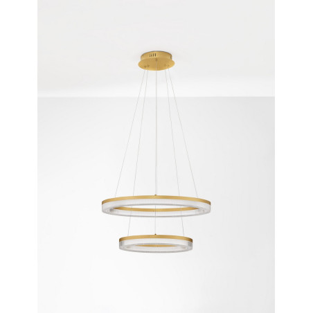 Lampa Wisząca Lunara II LED Złota - Glamour, 40+60cm | Decolab24