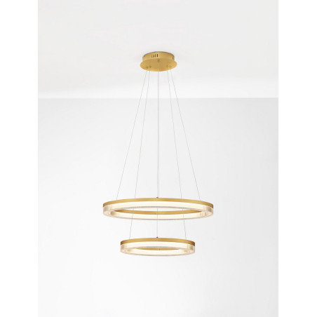 Lampa Wisząca Lunara II LED Złota - Glamour, 40+60cm | Decolab24