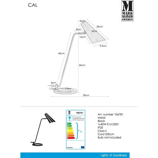 Lampa biurkowa CAL czarna | Markslojd - Skandynawski Design