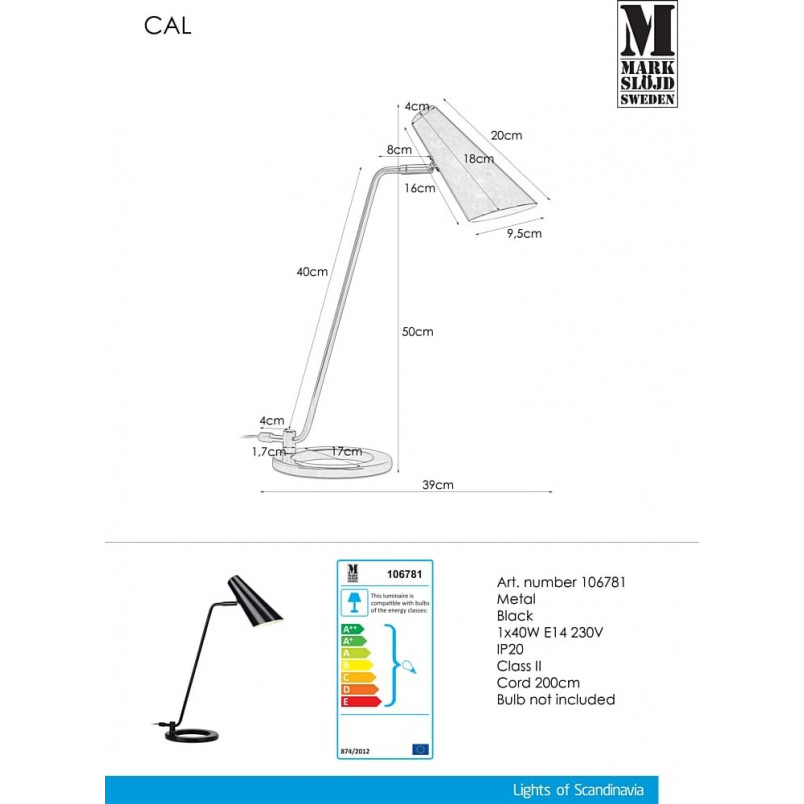 Lampa biurkowa CAL czarna | Markslojd - Skandynawski Design