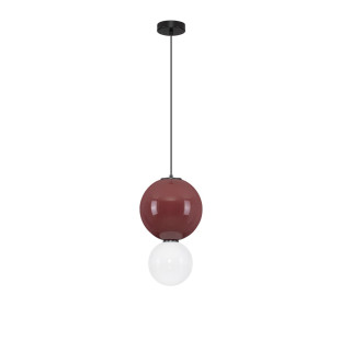 Lampa wisząca Senio: Szklana kula z porcelaną, biało-bordowa | Decolab24