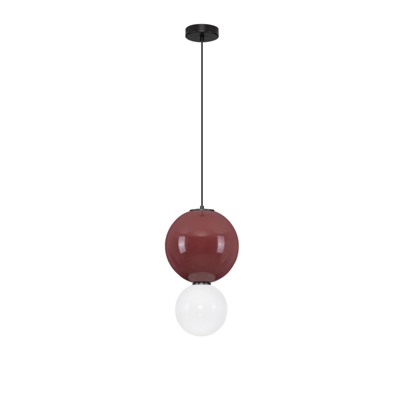 Lampa wisząca Senio: Szklana kula z porcelaną, biało-bordowa | Decolab24