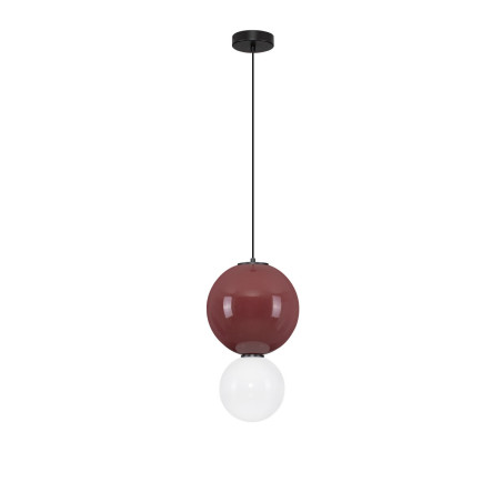 Lampa wisząca Senio: Szklana kula z porcelaną, biało-bordowa | Decolab24