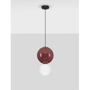 Lampa wisząca Senio: Szklana kula z porcelaną, biało-bordowa | Decolab24