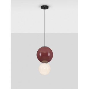 Lampa wisząca Senio: Szklana kula z porcelaną, biało-bordowa | Decolab24