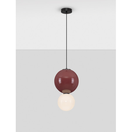 Lampa wisząca Senio: Szklana kula z porcelaną, biało-bordowa | Decolab24
