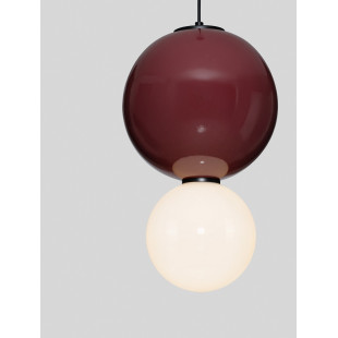 Lampa wisząca Senio: Szklana kula z porcelaną, biało-bordowa | Decolab24